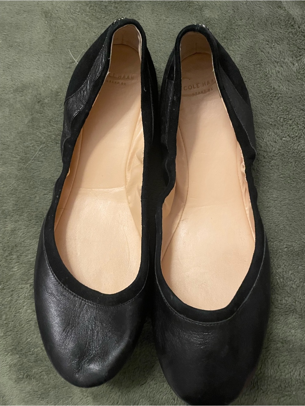 Cole Haan Black Leather Ballet Flats with Nude Insole